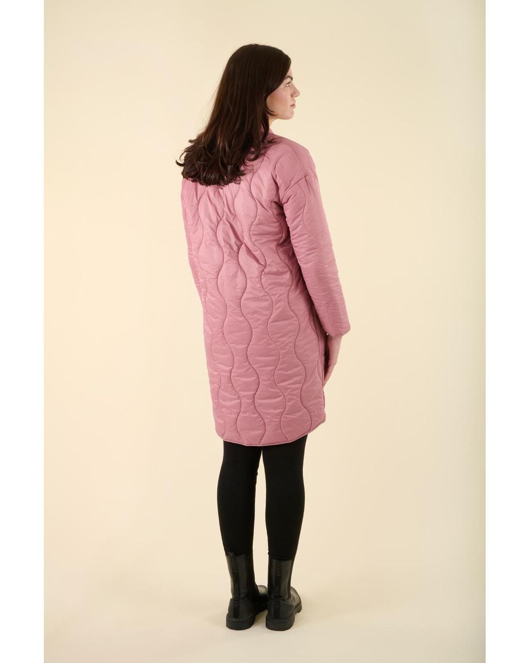 Harvey & Jones Pink Water Resistant Longline Onion Quilted Jacket Nylon