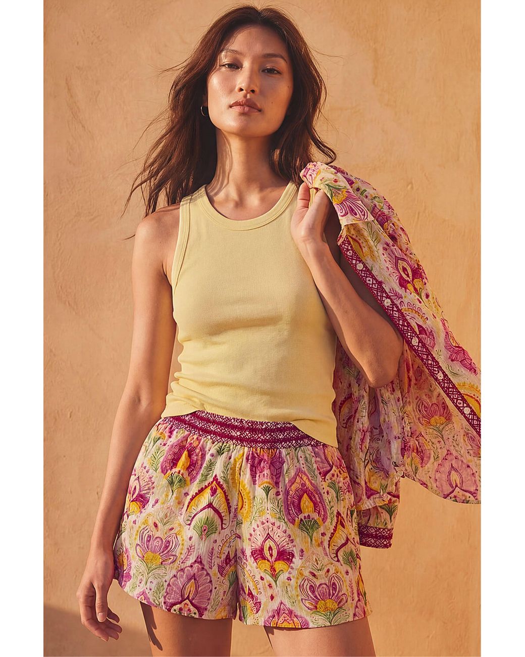 Roman Brown Mixed Print Stretch Shorts