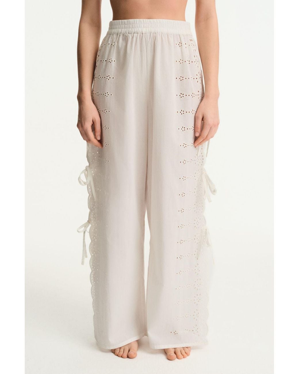 Penti White Embroidered Wide-Leg Pull-On Trousers