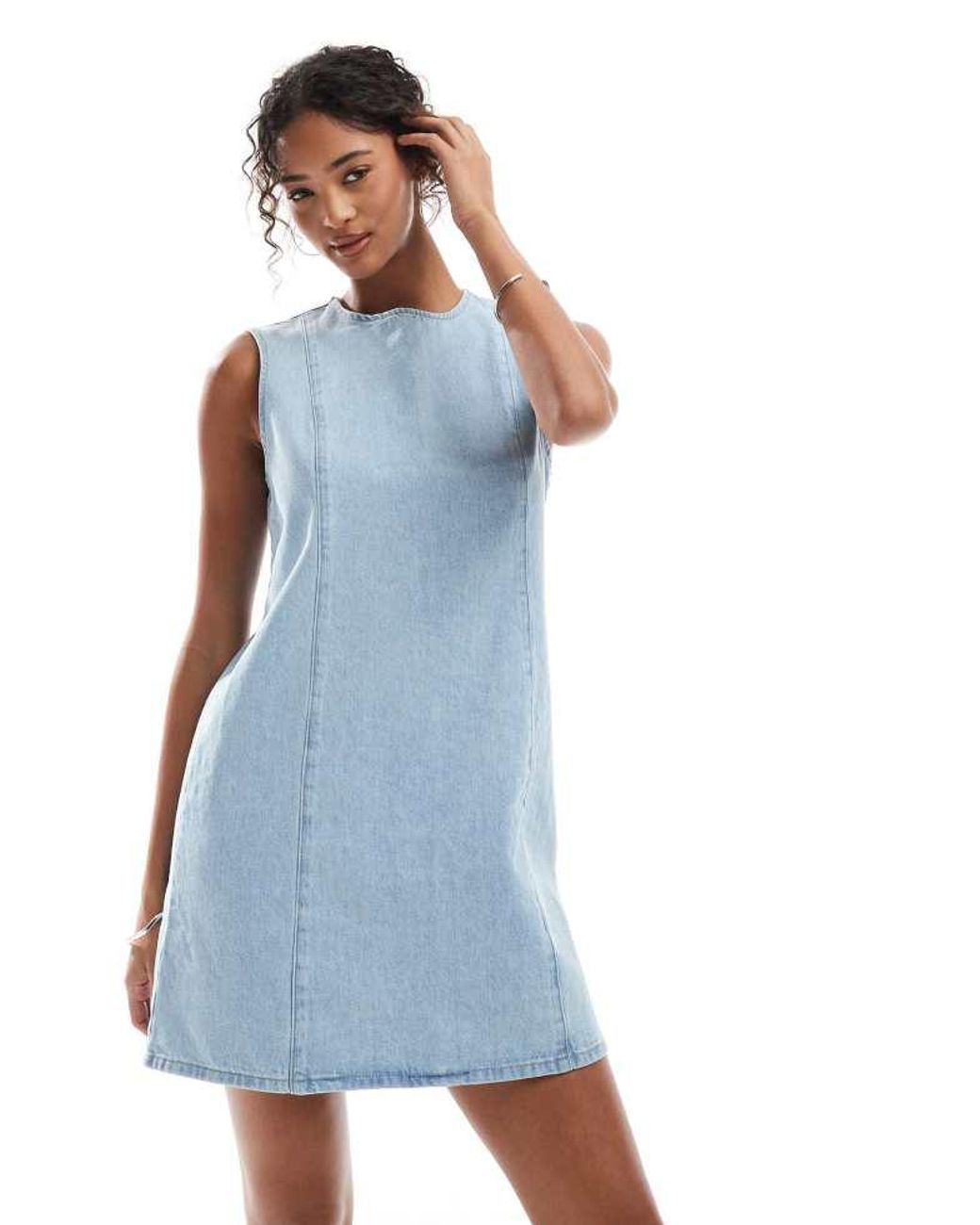 ASOS Blue Denim Seamed Shift Dress