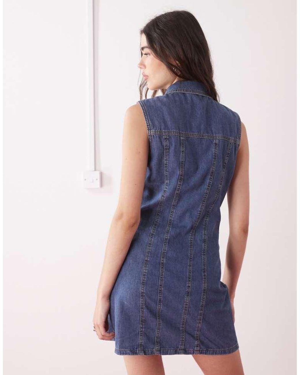Collusion Blue 90S Denim Sleeveless Shirt Dress