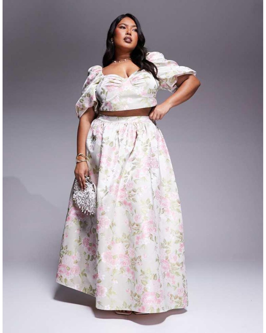 ASOS White Curve Co-Ord Jacquard Puff Sleeve Top