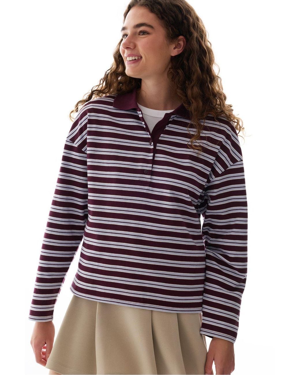 Penti Red Striped Long Sleeve Polo Neck Top