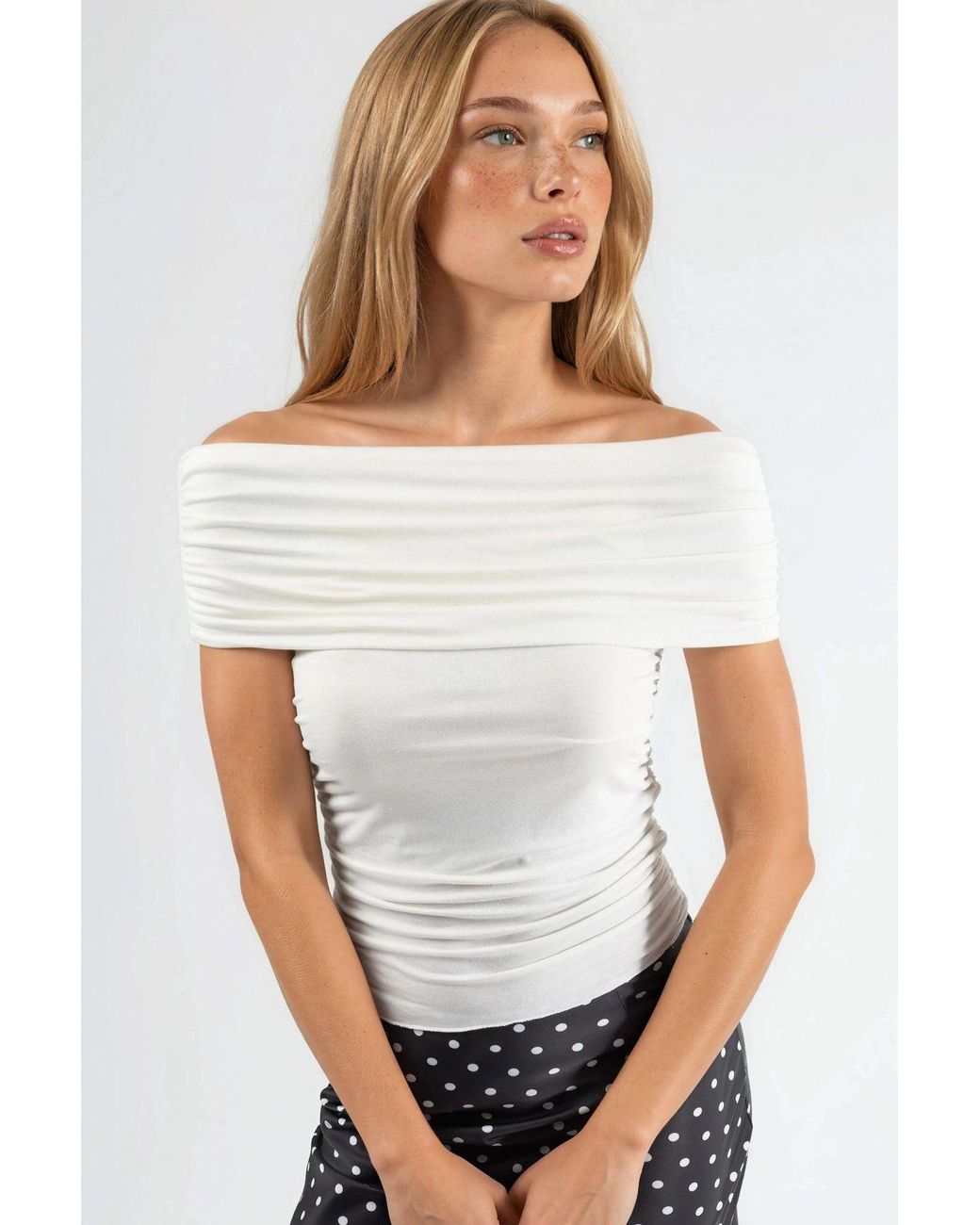 Busem White Off Shoulder Drape Blouse