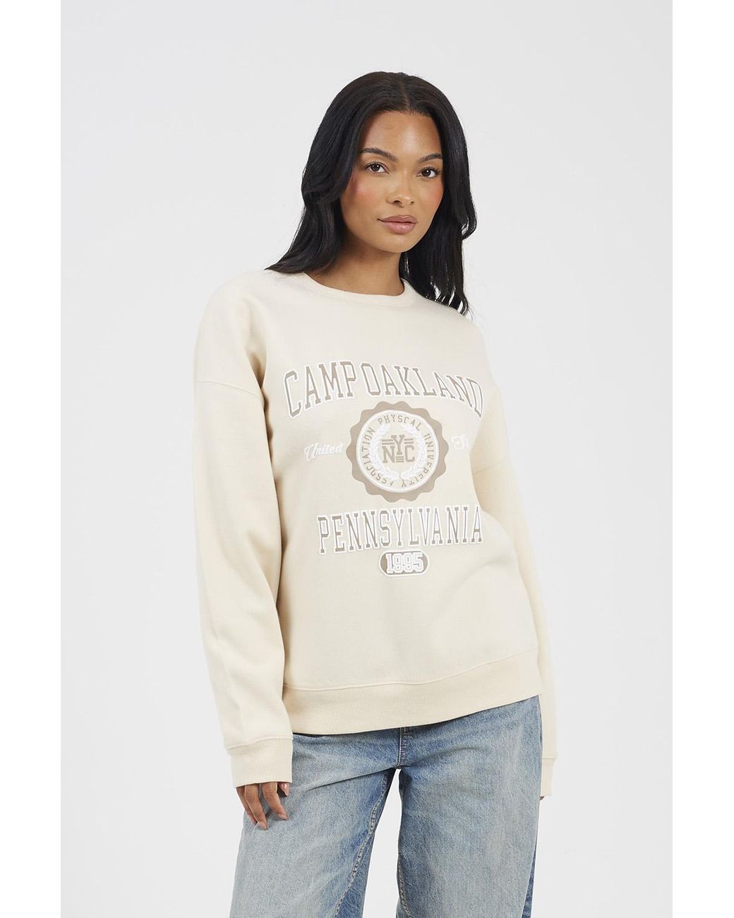 Brave Soul Natural Crew Neck Graphic Print Sweatshirt