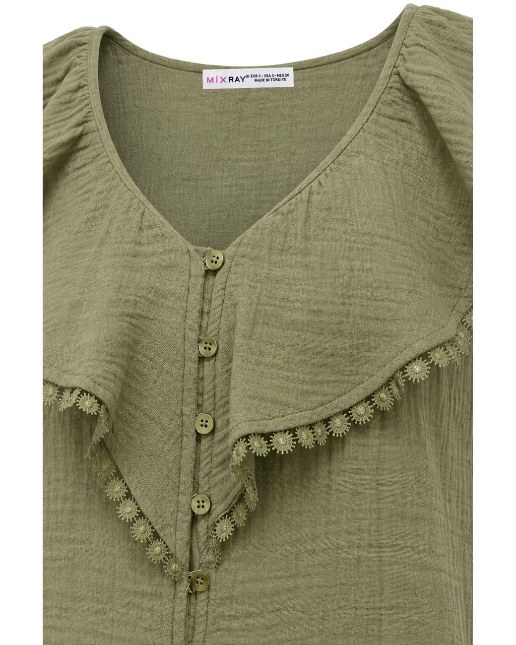 MixRay Green Cotton V-Neck Sleeveless Blouse