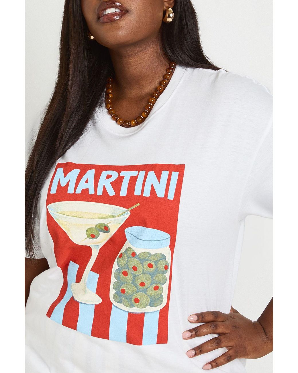Boohoo White Plus Martini Printed T-Shirt