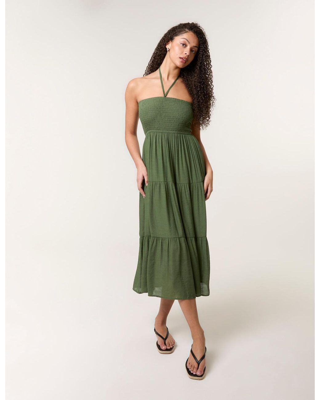 Blue Vanilla Green Bandeau Tiered Midi Dress