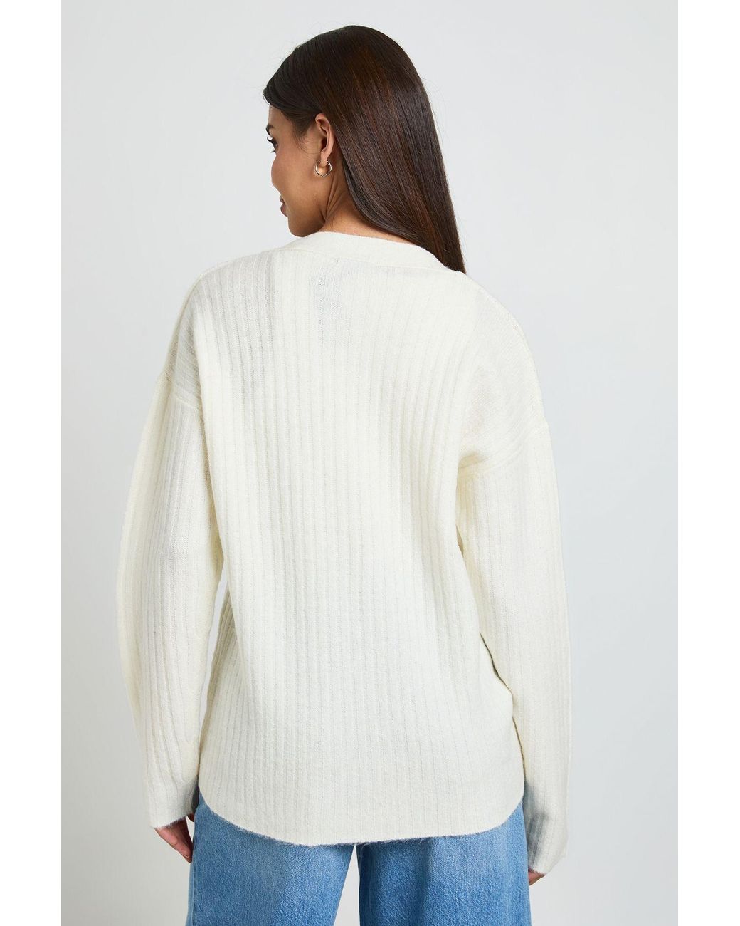 Boohoo White Rib Knit Boyfriend Cardigan