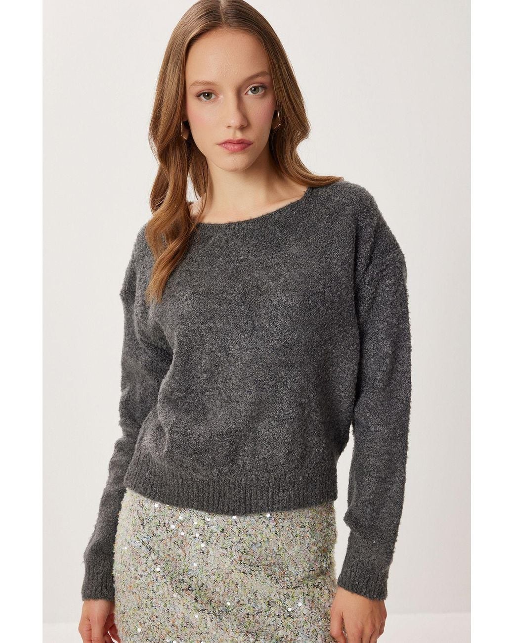Happiness İstanbul Black Soft Textured Knit Sweater