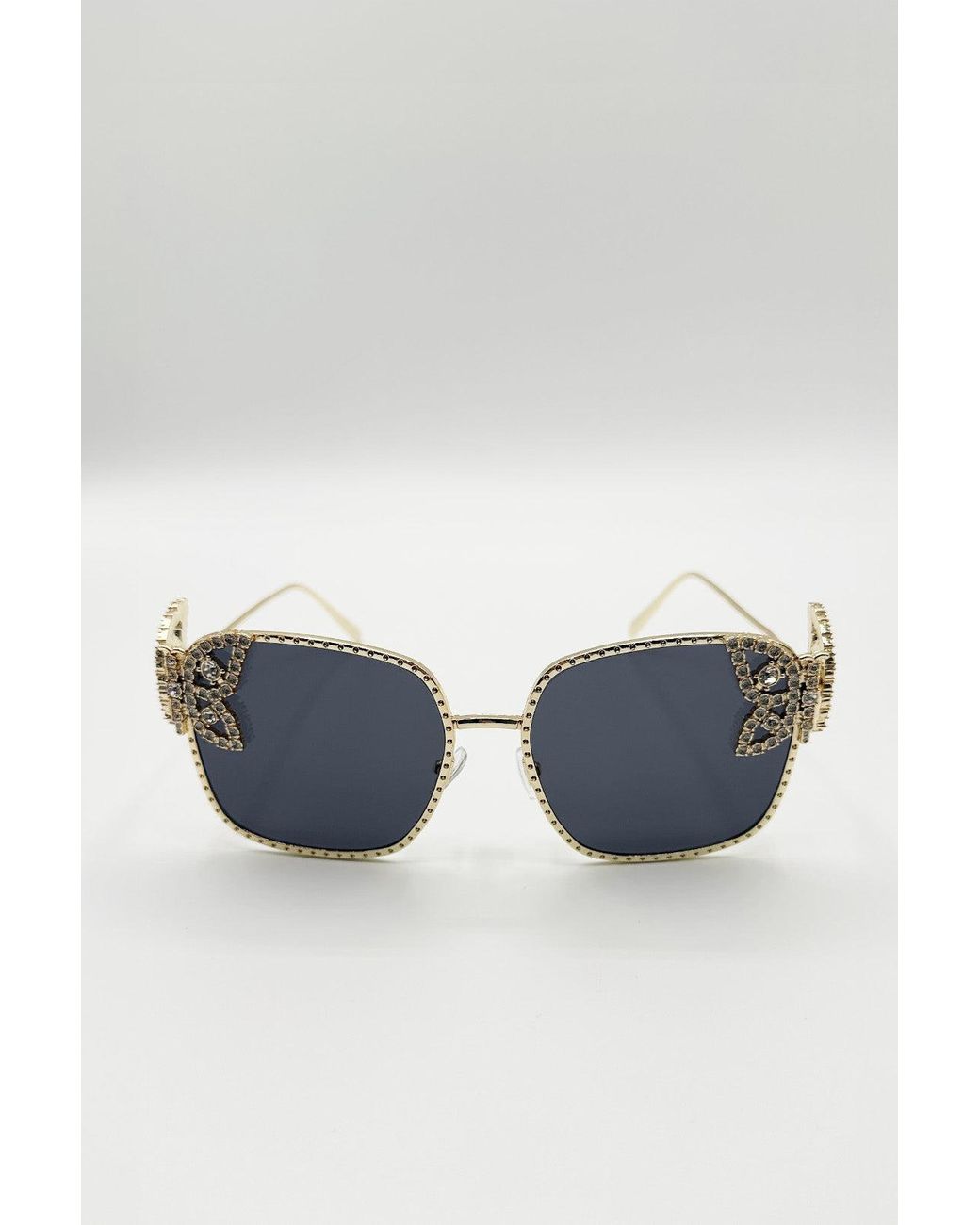 SVNX Natural Square Oversized Diamante Detail Sunglasses