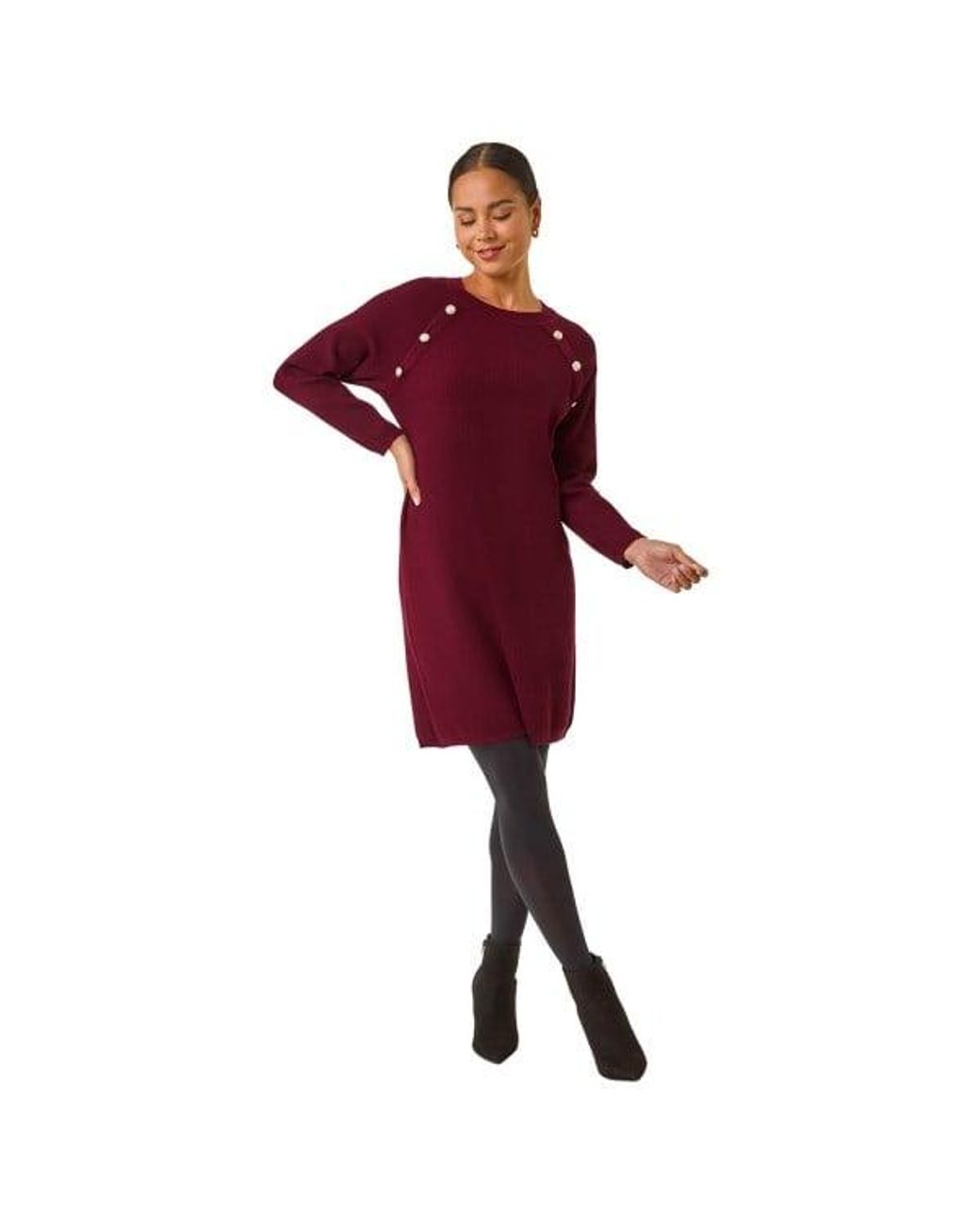 Roman Red Petite Button Detail Knit Dress
