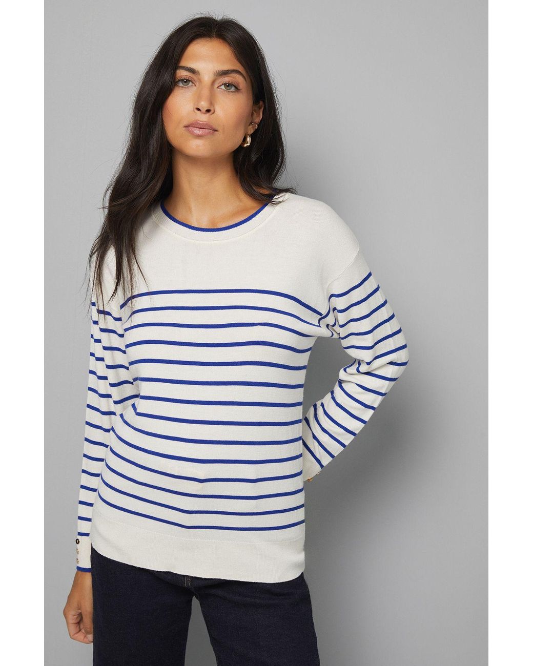 Wallis Gray Crew Neck Stripe Knitted Top