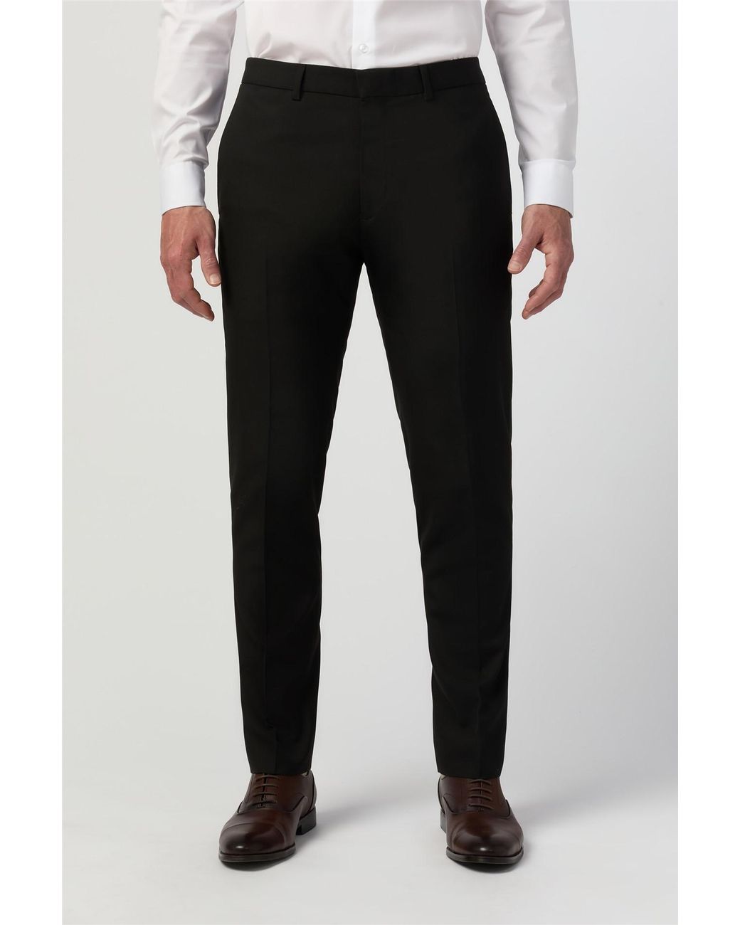 Limehaus Black Flat Fronted Slim Fit Suit Trousers for men