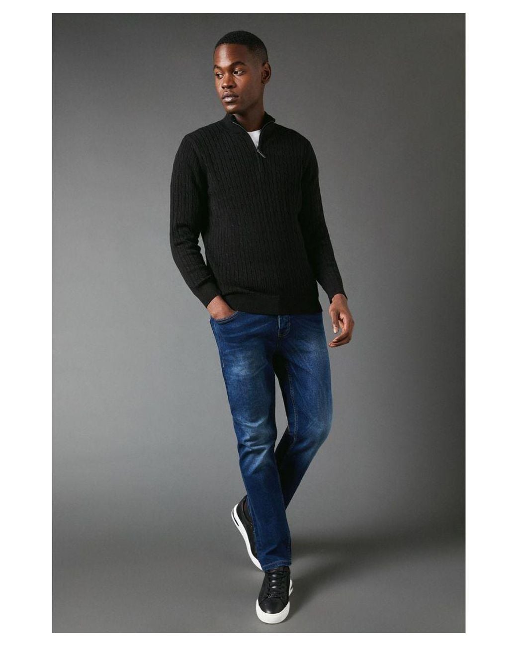 MAINE Gray Premium Pure Cotton Cable Half Zip Jumper for men