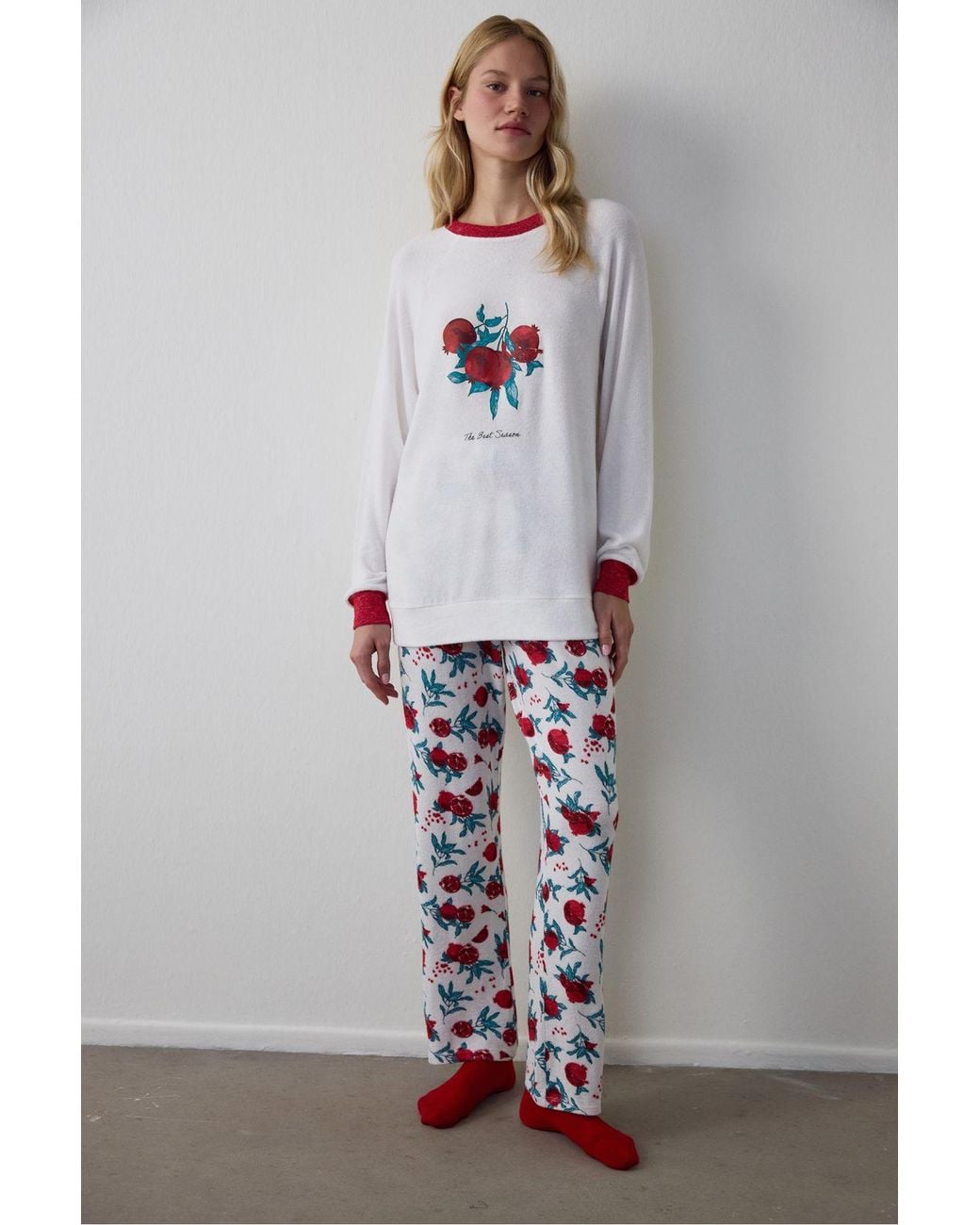 Penti Gray Broken Best Season New Year Printed Crew Neck Thermal Effect Pajama Top