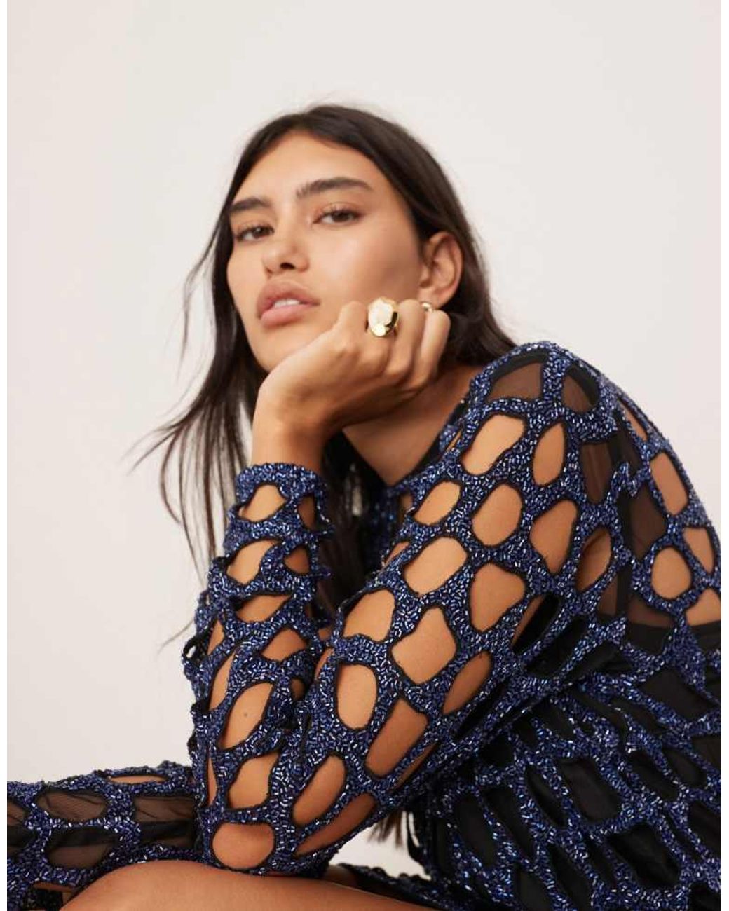 ASOS Blue Embellished Circle Cut Work Mini Dress