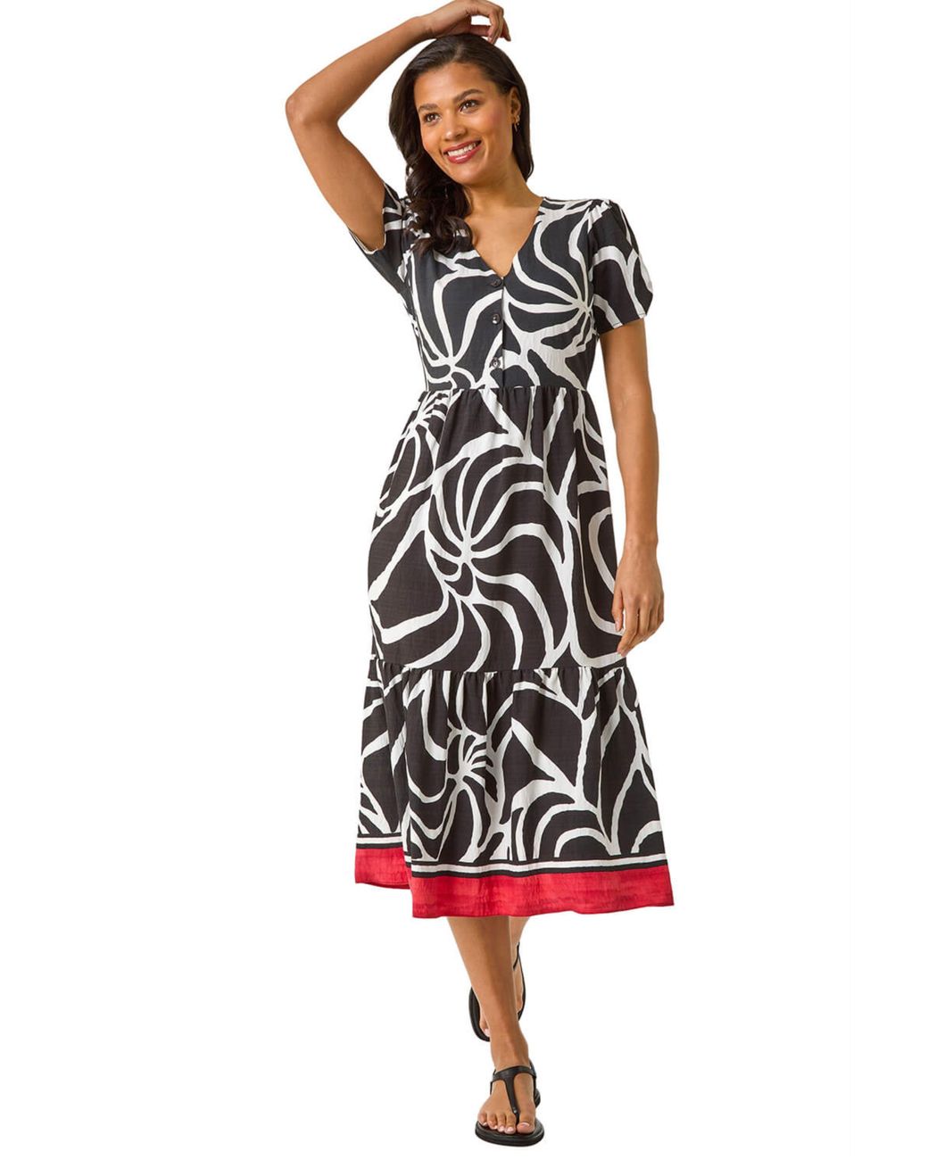 Roman White Linear Border Shirt Dress