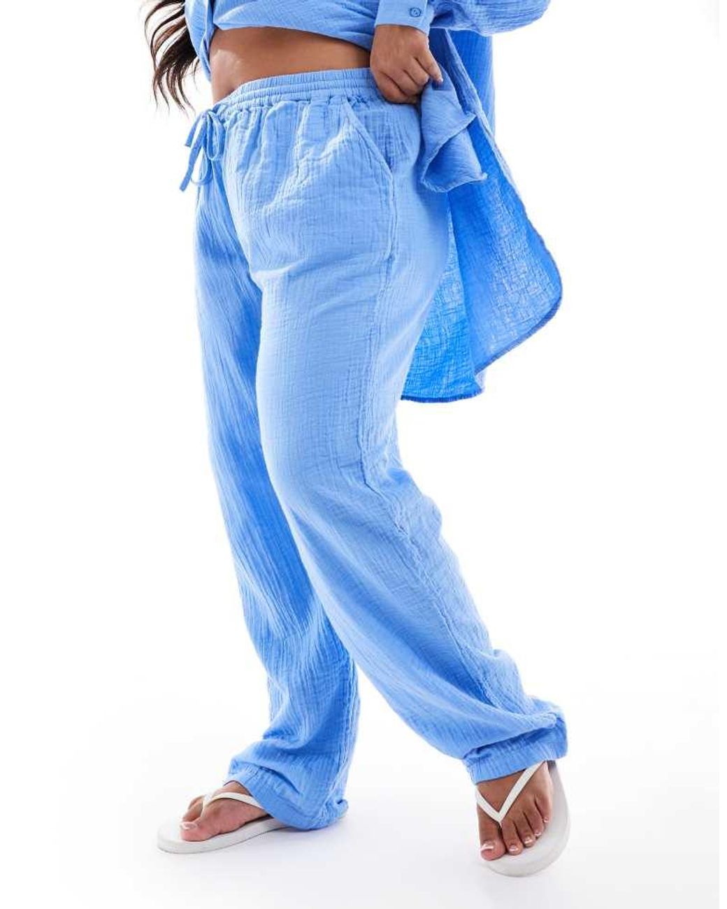 ONLY Blue Cheesecloth Pull On Trousers Co-Ord