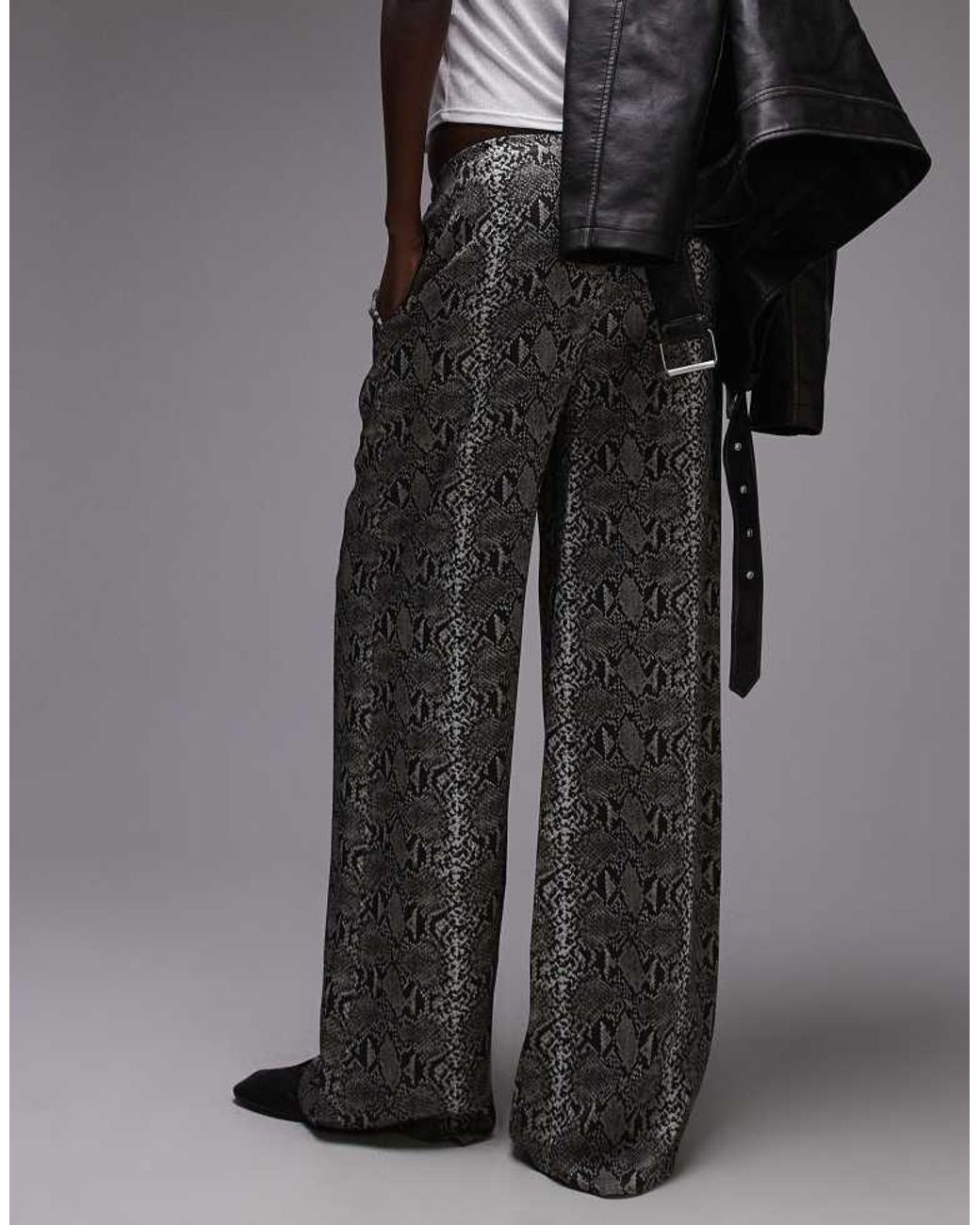 TOPSHOP Black Satin Wide Leg With Tie Waist