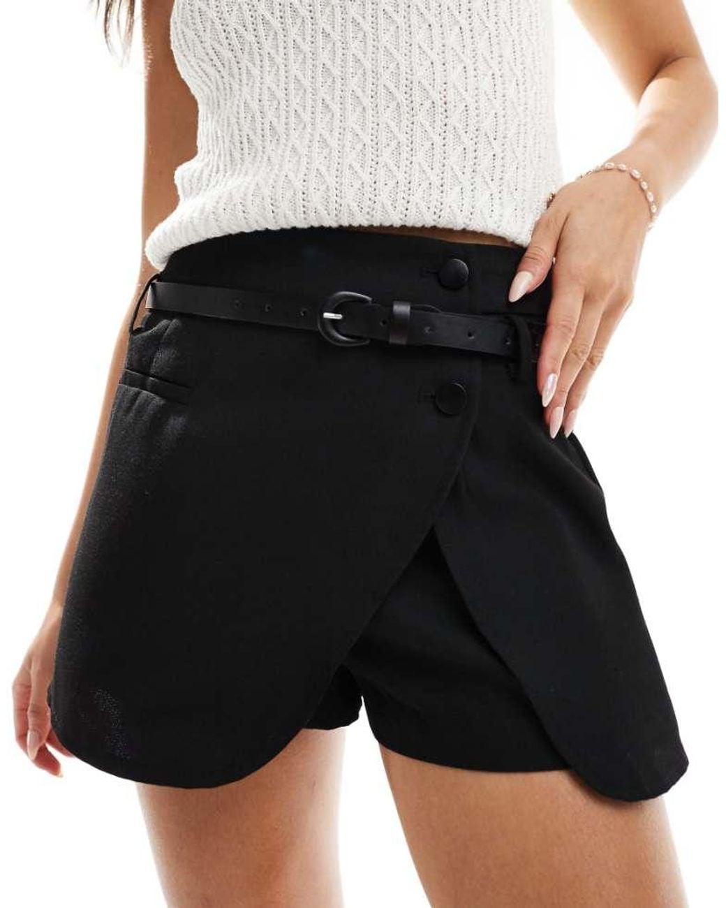 ASOS Black Tailored Wrap Belted Skort