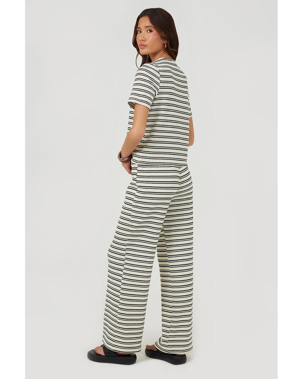 Brave Soul Natural Textured Jersey Stripe Straight Leg Trousers