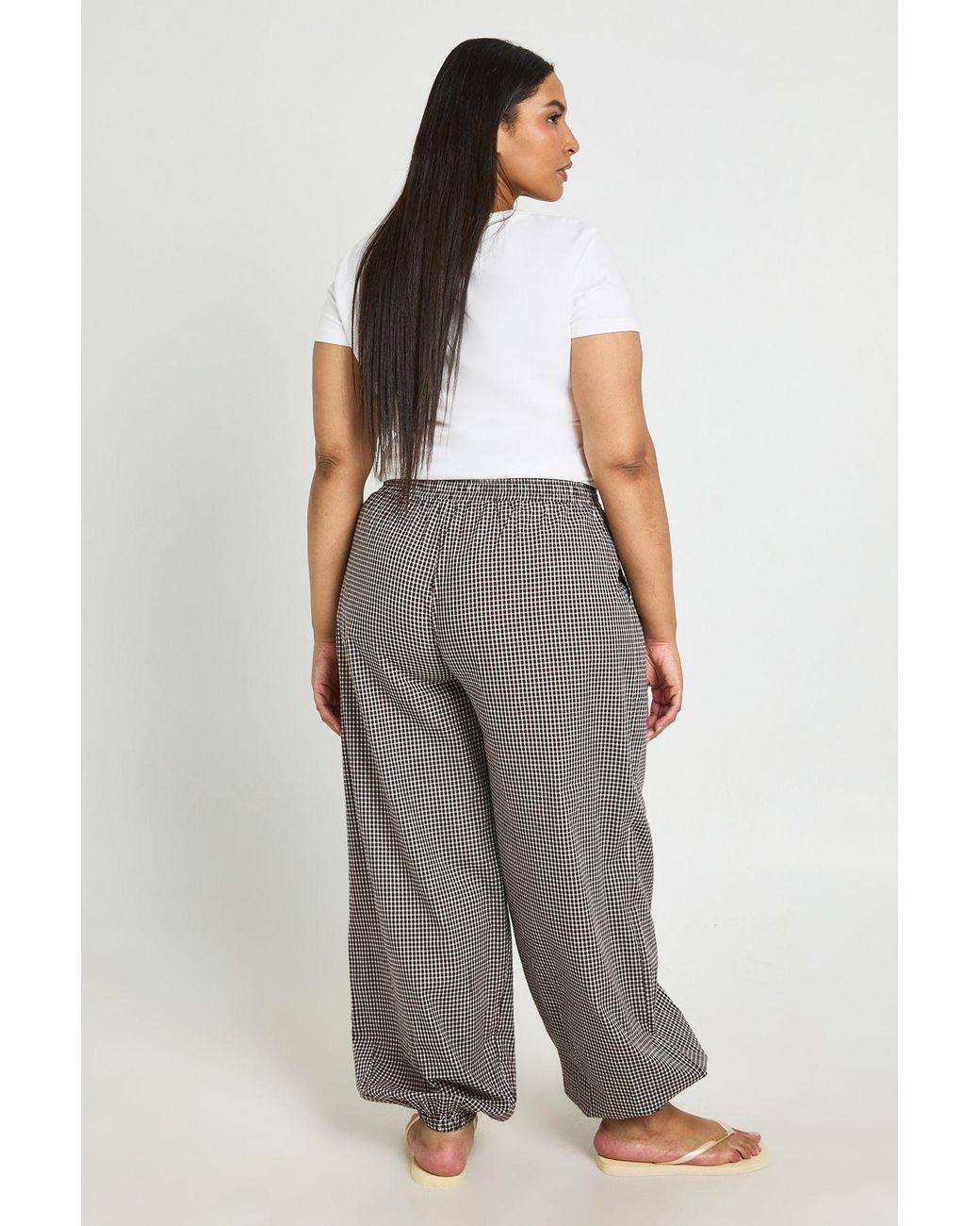Boohoo Gray Plus Check Elasticated Waist Balloon Trousers