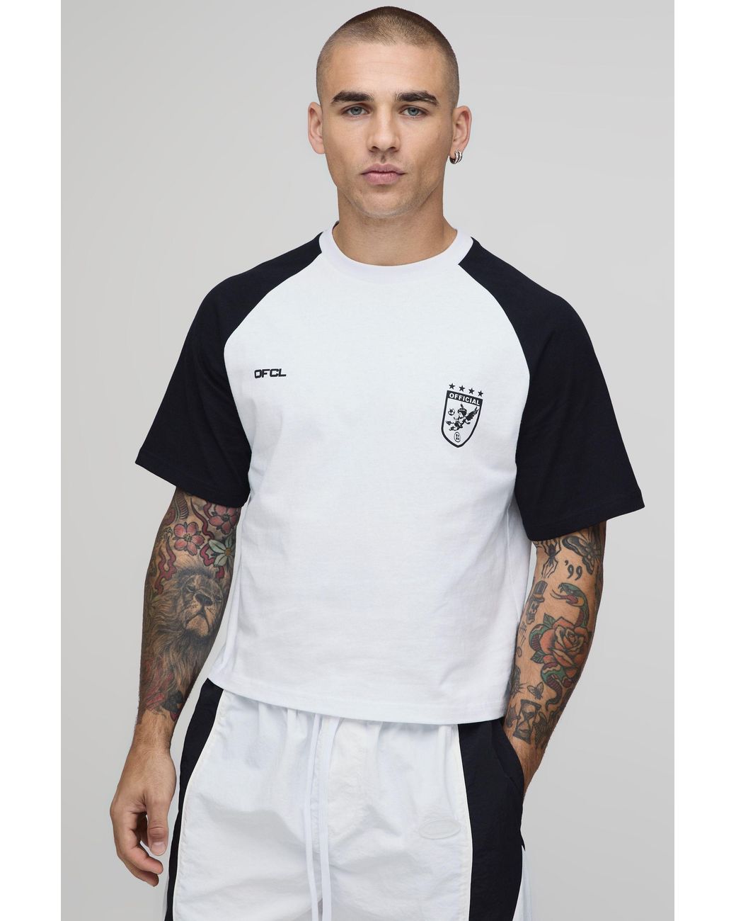BoohooMAN White Regular Fit Shrunken Boxy Raglan Sports T-Shirt for men