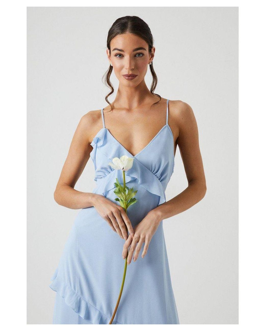 oasis blue chiffon frill top