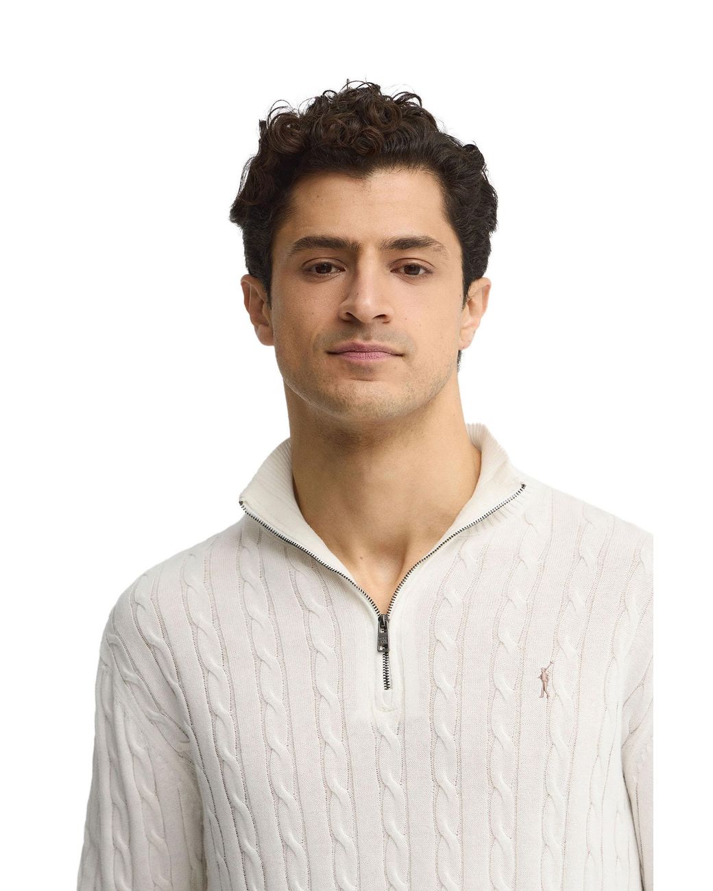 POLO CLUB Natural Zip Neck Cable Knit Sweater Pullover15 for men