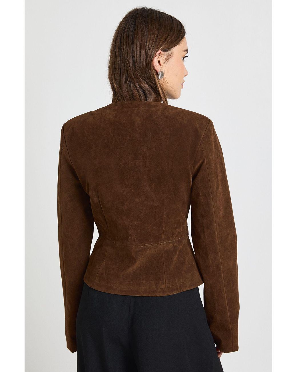 Boohoo Brown Faux Suede Peplum Blazer