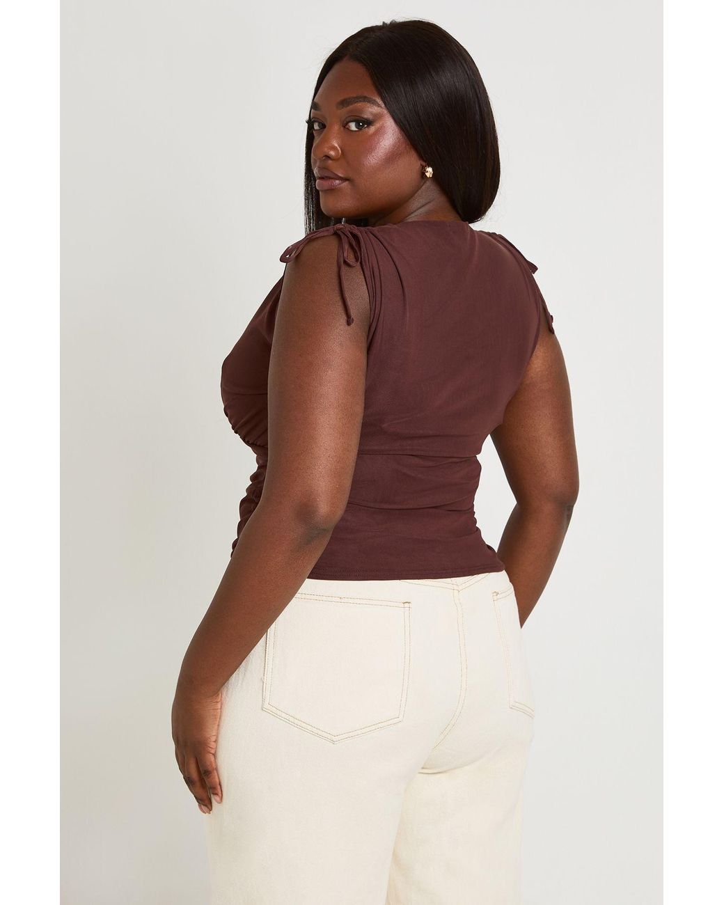 Boohoo Red Plus V Neck Plunge Strap Detail Top
