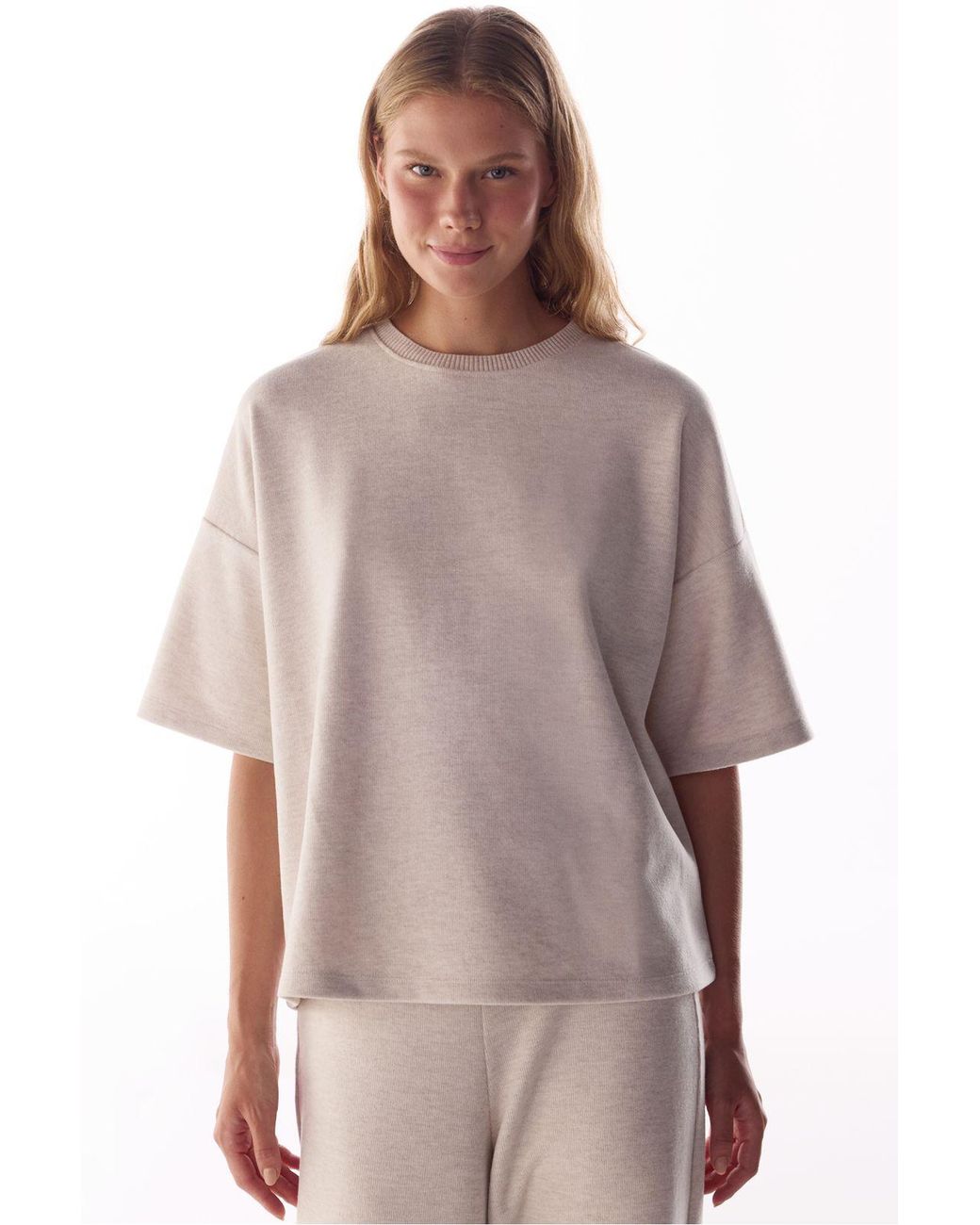 Penti Brown Melange Warm Short Sleeve Oversize Blouse
