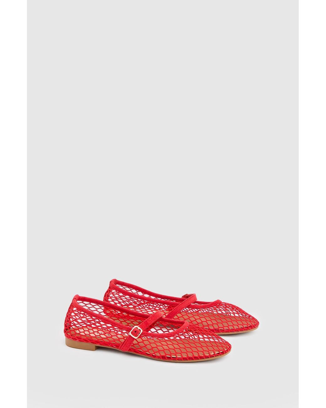 Oasis Red Tilly Mesh Mary-Jane Faux Leather Ballet Pumps