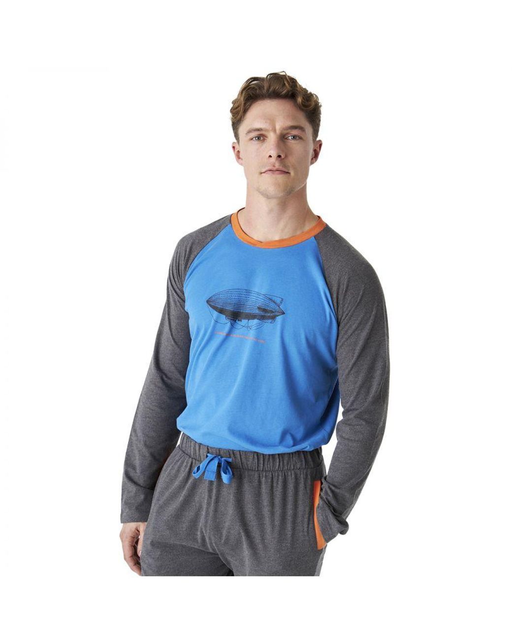 J&j Brothers Blue Cotton Pajamas Long Sleeve Round Neck Jjbep6100 for men