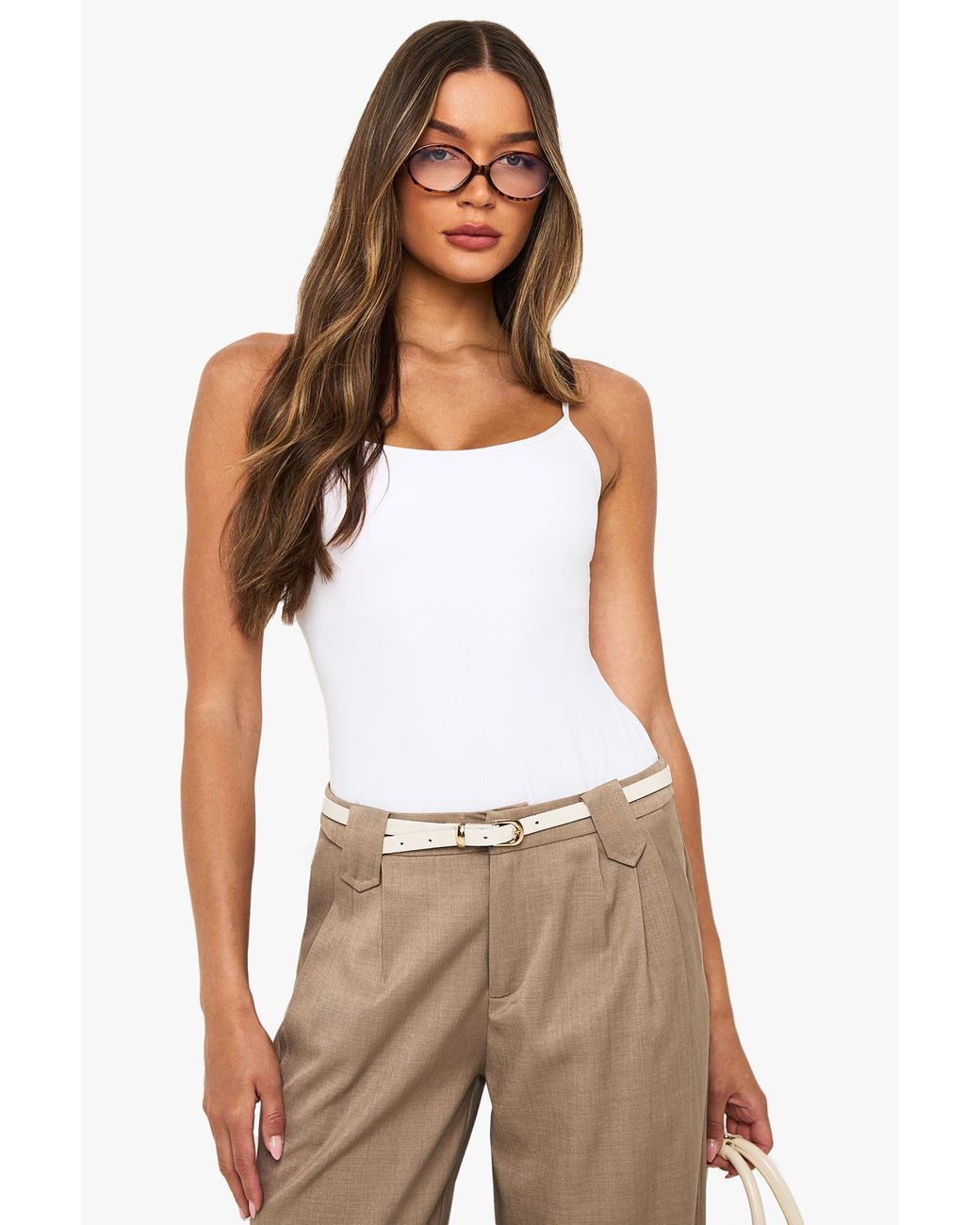 Boohoo White Peached Sculpt Strappy Sleeveless Bodysuit With Removable Padding