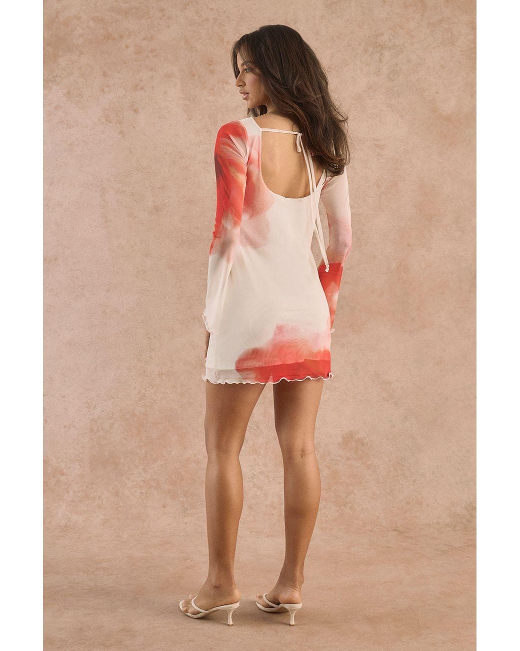 Boohoo Pink Floral Mesh Flare Sleeve Mini Dress