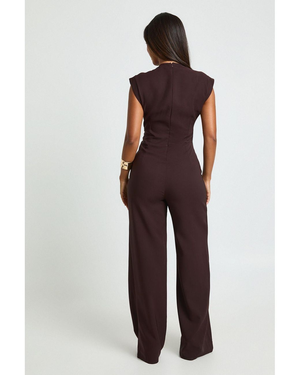 Boohoo Brown Ruched Waist Wide Leg Jumpsuit