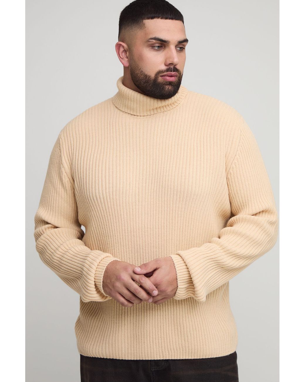 BoohooMAN Natural Plus Basic Regular Fit Ribbed Roll Neck Jumper for men