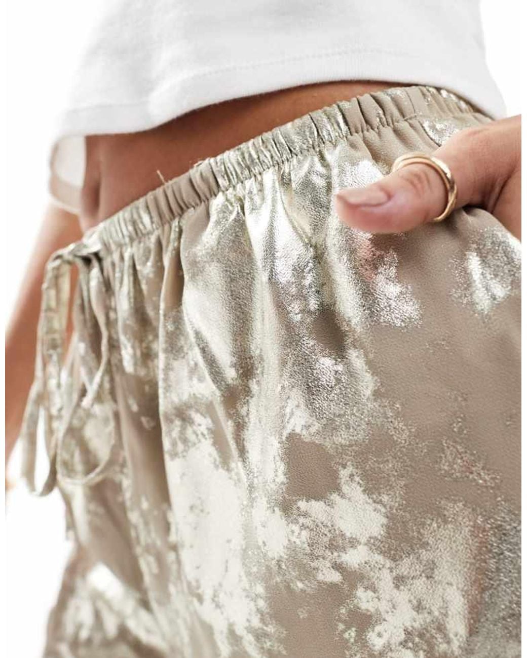 ONLY Natural Foil Print Wide Leg Trouser