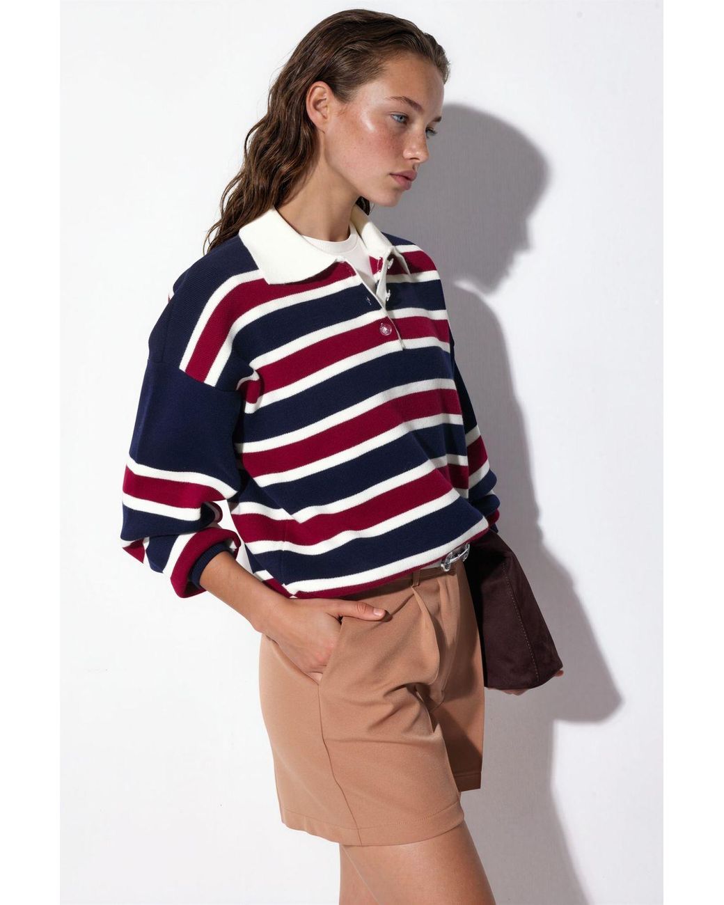 Hiccup Blue Striped Polo Collar Knit Sweater