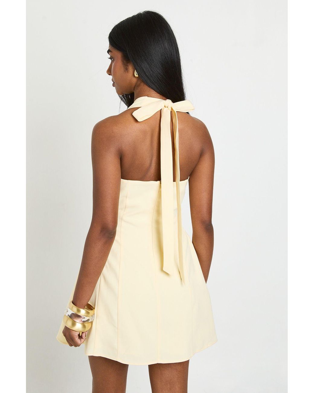 Boohoo Natural Halterneck Full Skirt Mini Dress