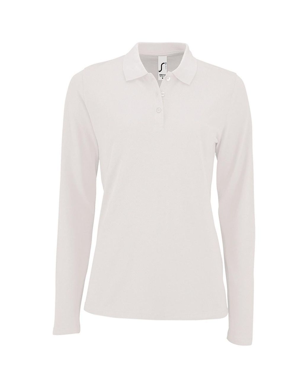 Sol's White Ladies Perfect Long Sleeve Pique Polo Shirt Cotton