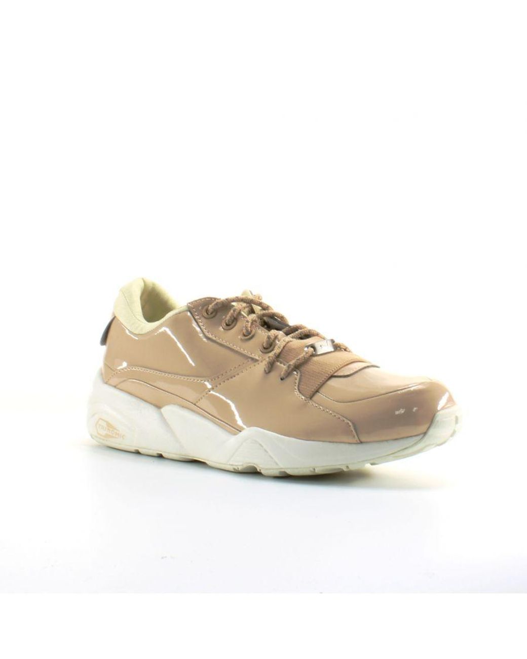 PUMA Natural Trinomic R698 Nude Patent Leather Lace Up Trainers 362274 01