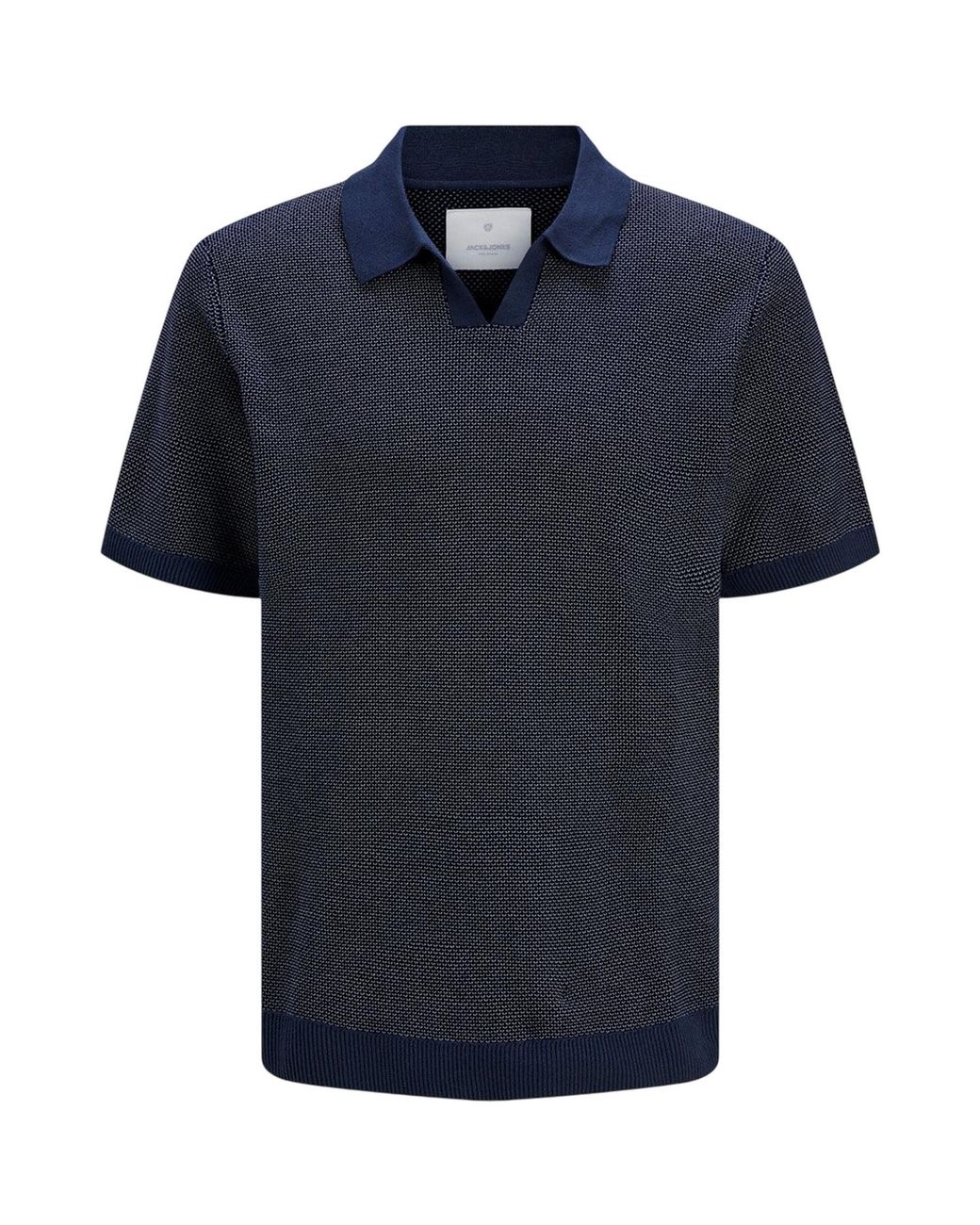 Jack & Jones Blue And Knitted Split Neck Polo Shirt (Night Sky) for men