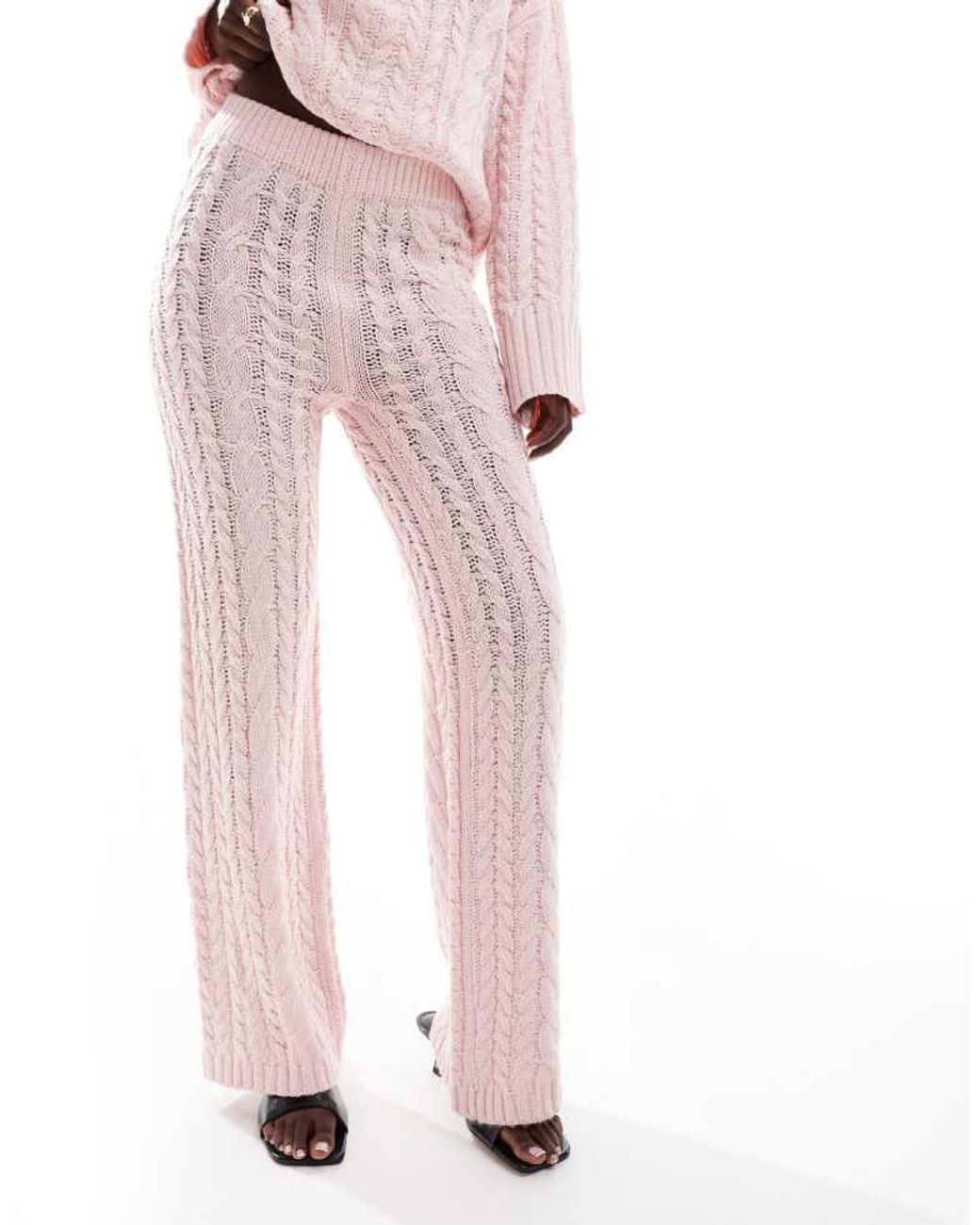 Kaiia Pink Exclusive Cable Knit Straight Leg Trousers Co-Ord