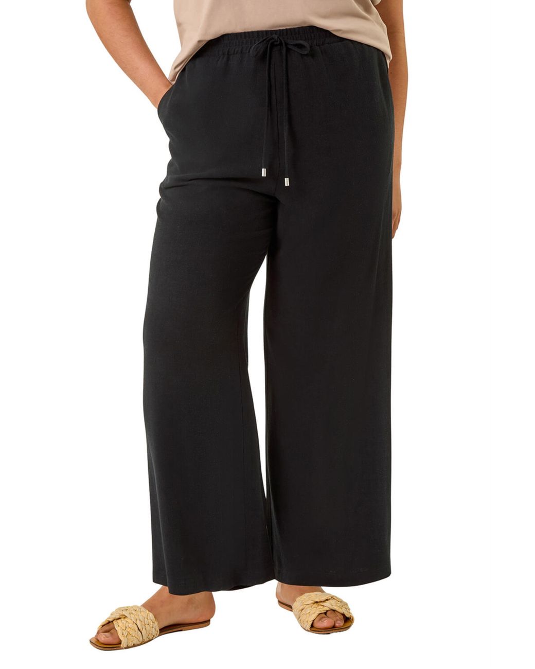 Roman Black Curve Linen Mix Trousers