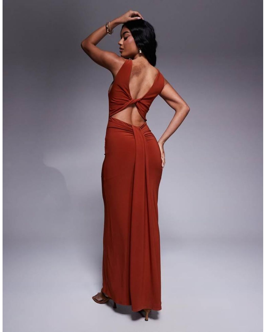 ASOS Red Trimmed Halterneck Maxi Dress With Twisted Back Detail