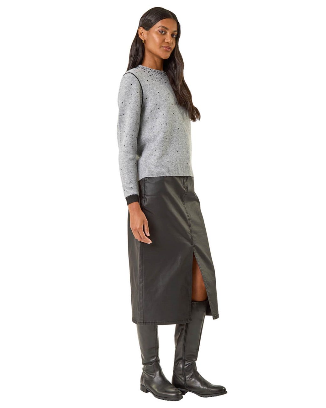 Roman Gray Embellished Knit Jumper