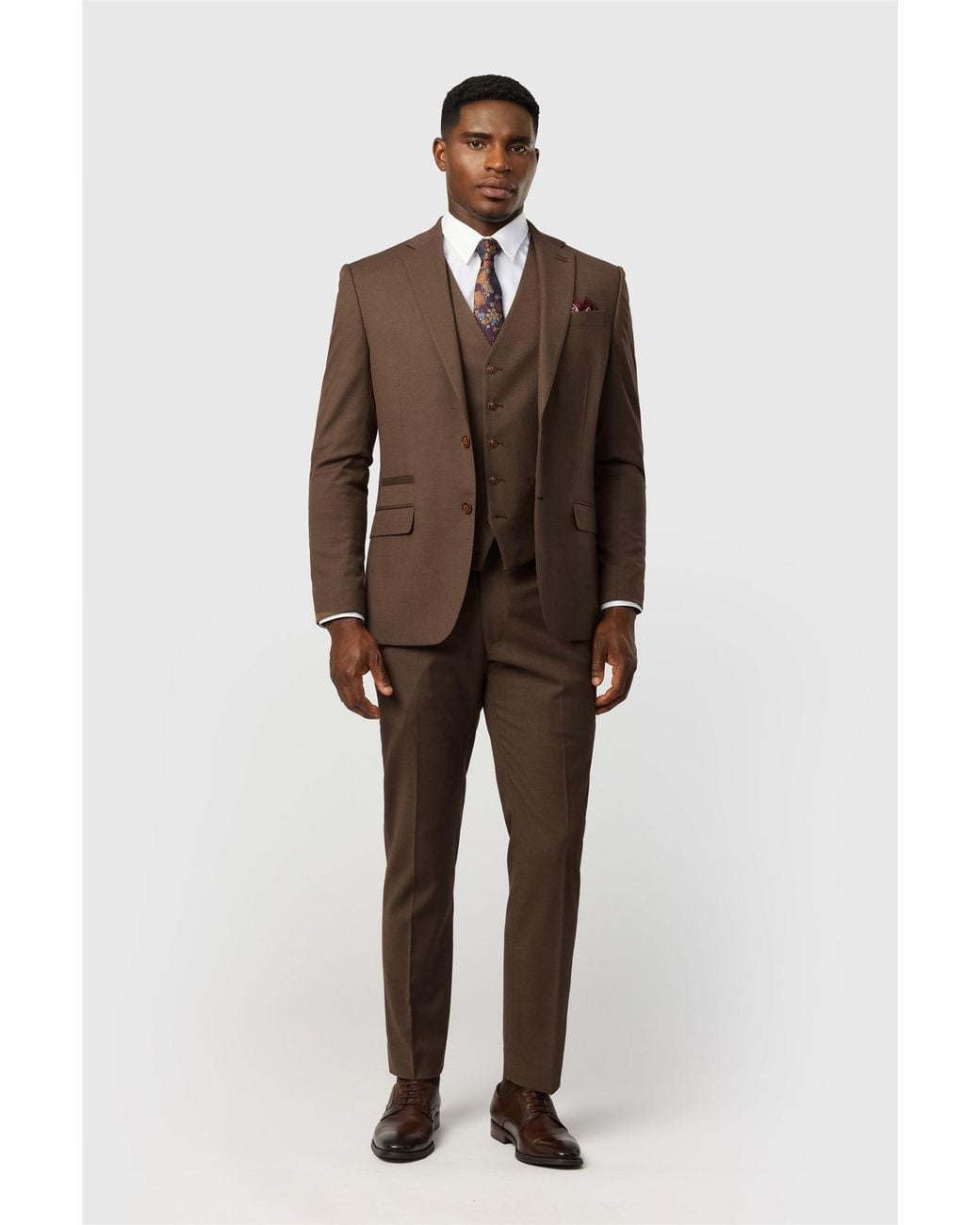 Antique Rogue Brown Single Breasted Long Sleeve Two Button Collared Slim Fit Suit Jacket for men